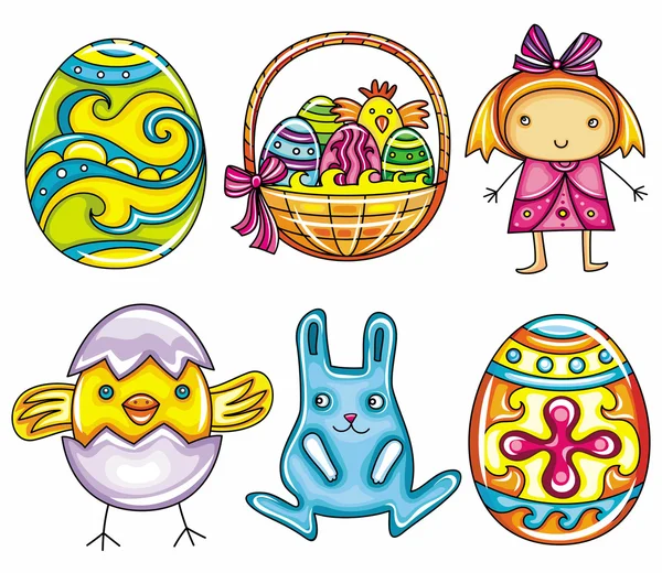 Easter cartoon icon set part 1 — Stock Vector