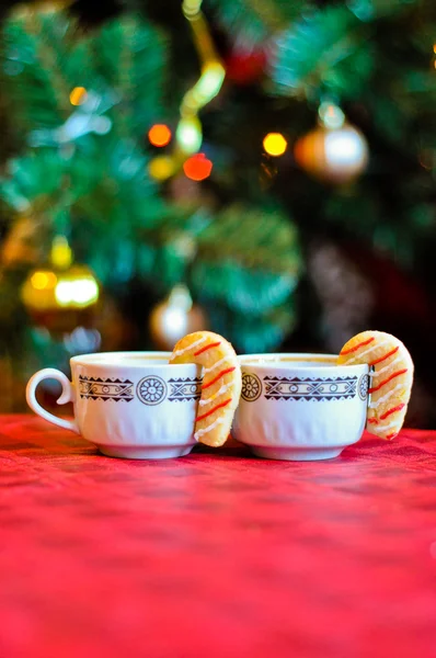 Christmas coffee with cookie canes — Stock Photo, Image