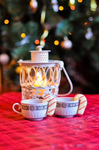 Boże Narodzenie kawy z cookie laski — Zdjęcie stockowe
