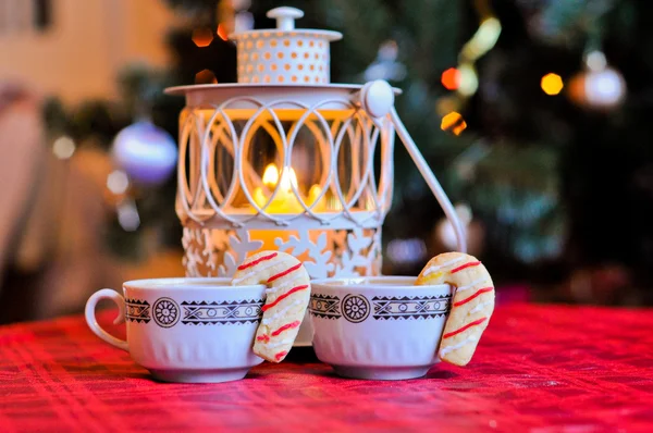 Café de Navidad con bastones de galletas —  Fotos de Stock