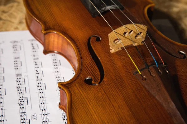 Imagem de close-up do velho violino witn score — Fotografia de Stock