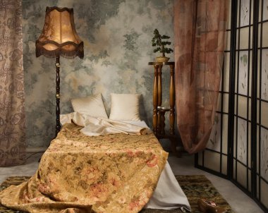 Bedroom in the vintage style clipart