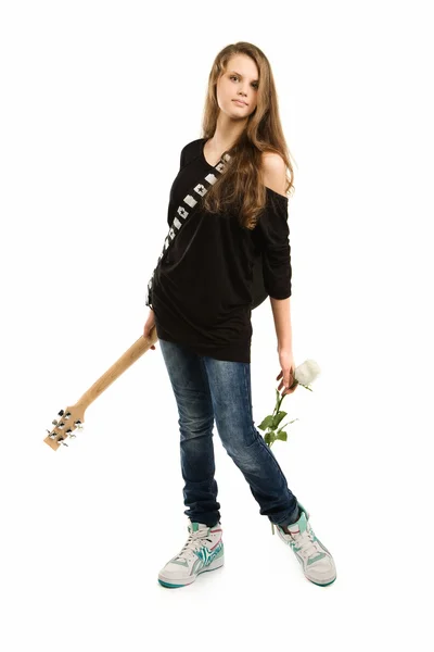 stock image Happy girl with electric guitar