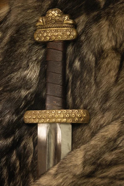 Scandinavian sword on a fur — Stock Photo, Image