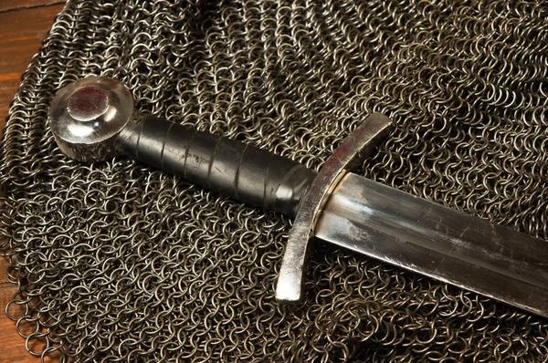 Medieval sword and hauberk — Stock Photo, Image