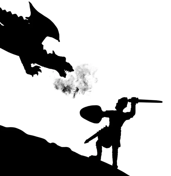Caballero medieval luchando contra el dragón —  Fotos de Stock