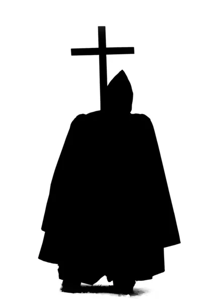 Monnik met een lange Kruis — Stockfoto