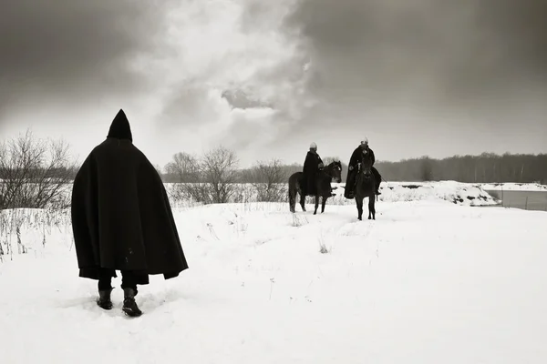 Peregrino se encontra com cavaleiros cruzados — Fotografia de Stock