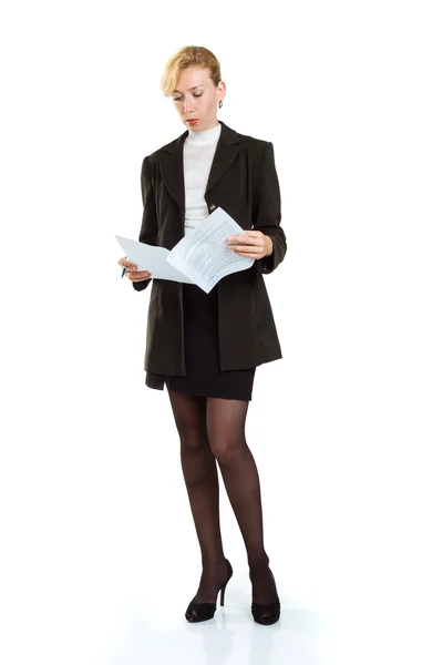 Business woman with papers in hand — Stock Photo, Image