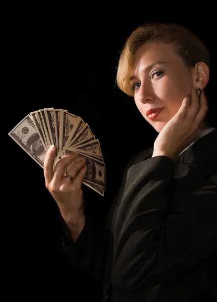 Деловая женщина с деньгами — стоковое фото