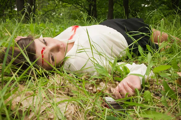 Crime scene in a wood — Stock Photo, Image