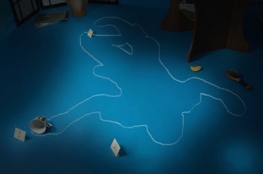 Crime scene with the silhouette of the victim clipart