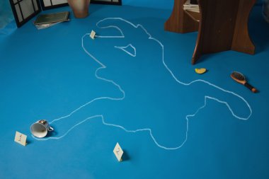 Crime scene with the silhouette of the victim clipart