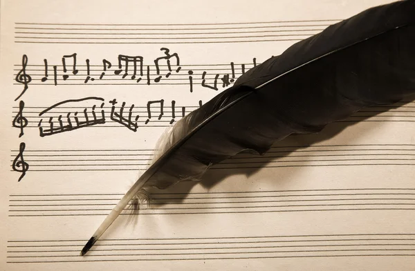 Musical notes and feather — Stock Photo, Image