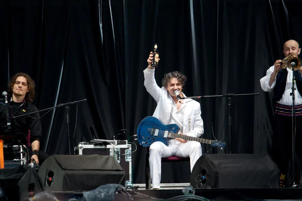 stock image Lviv - May 22: Goran Bregovic drinks beer