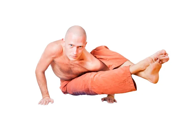 Yoga. Mann in Asana, isoliert auf weißem Hintergrund — Stockfoto