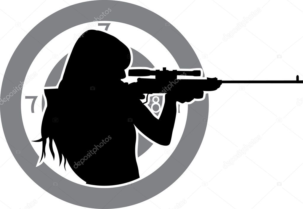 Girl aims from a rifle
