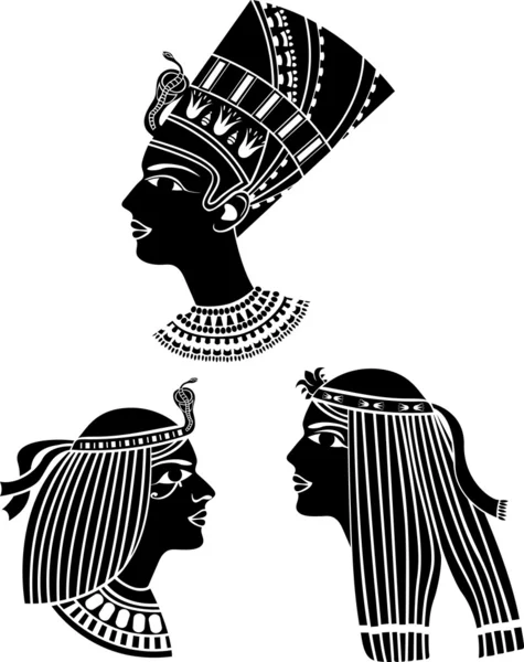 Ancient egypt mulheres perfis set stencil — Vetor de Stock