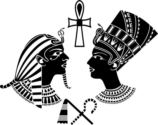 Ókori egyiptomi király és a királyné — Stock Vector
