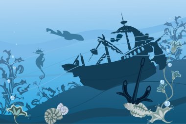 Underwater landscape in blue color clipart