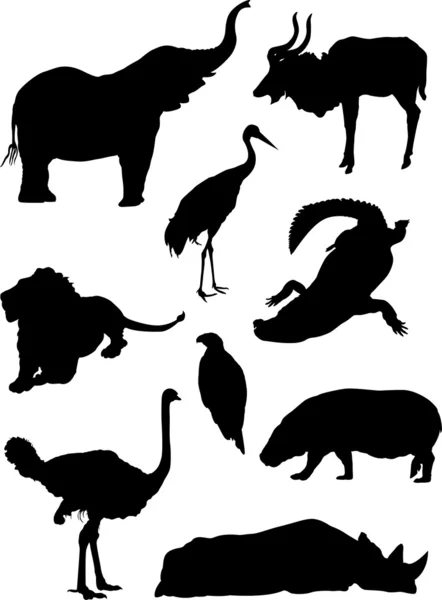 Ensemble silhouette d'animaux — Image vectorielle