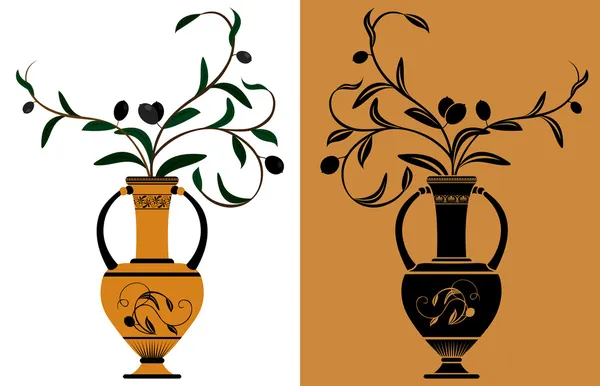 Amphora with olive branches — Stock Vector