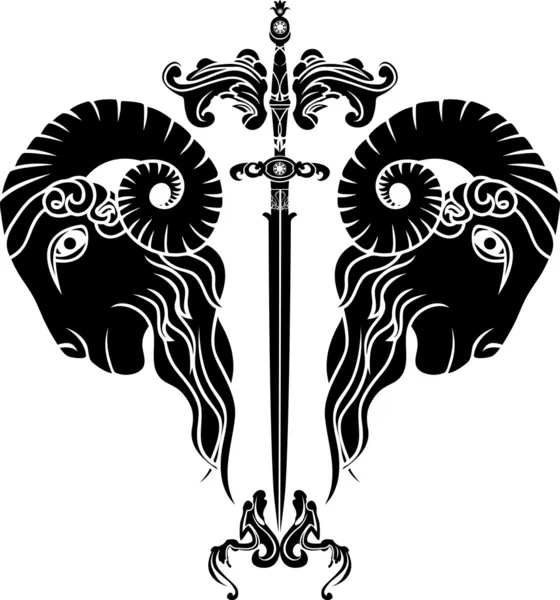 Epée avec tête de bélier réfléchie — Image vectorielle