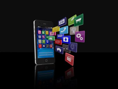 Smartphone with cloud of application icons clipart