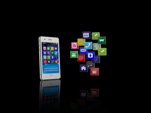 アプリケーションアイコンのクラウドとスマートフォン — ストック写真