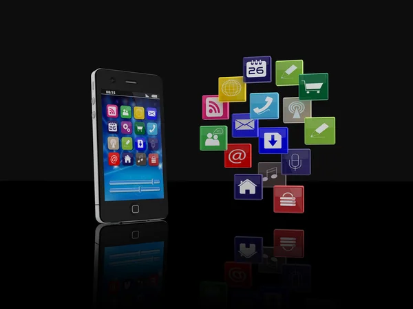 Smartphone avec nuage d'icônes d'application — Photo