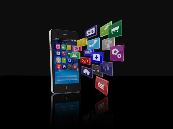 Smartphone med Cloud of Application ikoner — Stockfoto