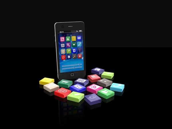 アプリケーションのアイコンを持つスマートフォン — ストック写真