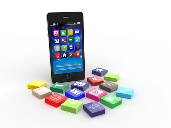 Smartphone mit Applikationssymbolen — Stockfoto