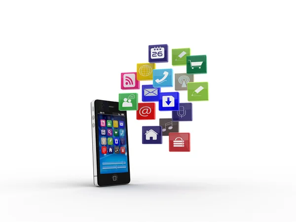 Smartphone med Cloud of Application ikoner Stockbild