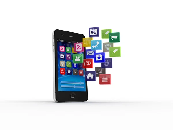Smartphone med Cloud of Application ikoner Stockbild