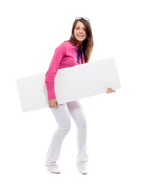 Woman with blank placard. — Stock Photo, Image