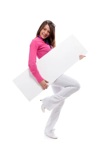 Mulher com Placard em Branco . — Fotografia de Stock