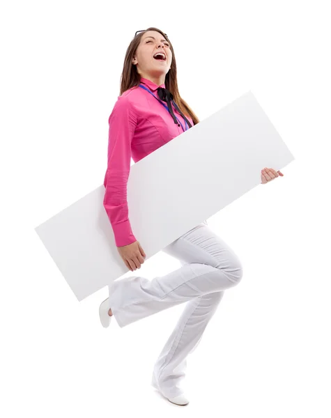 Woman with blank placard. — Stock Photo, Image