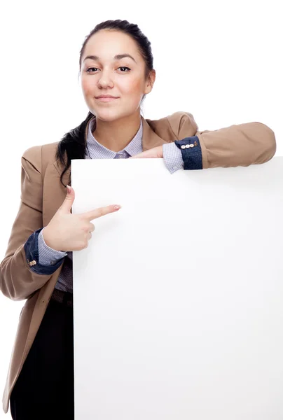 Mladá podnikatelka s prázdné desky — Stock fotografie
