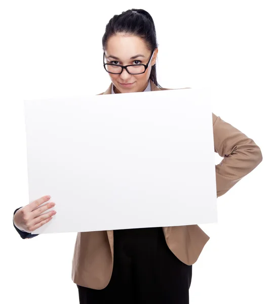 Young businesswoman with blank board — Stock Photo, Image