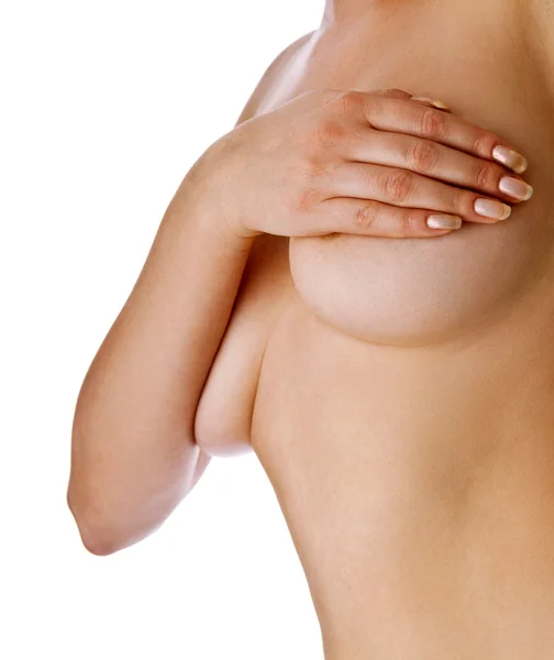 Donna con il seno in mano — Foto Stock