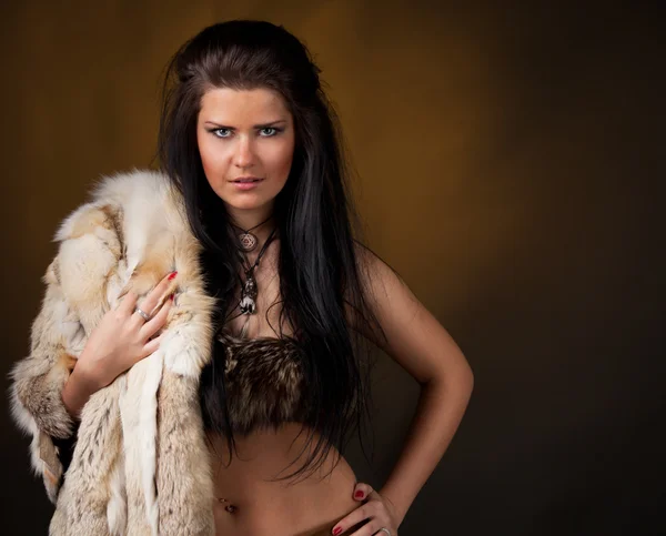 Woman with fur — Stock Photo, Image