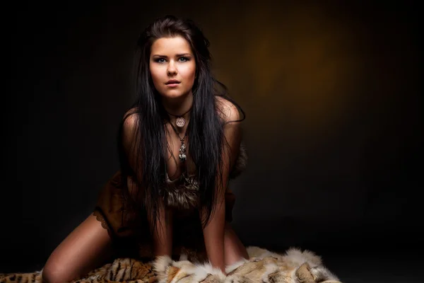 Woman with fur — Stock Photo, Image