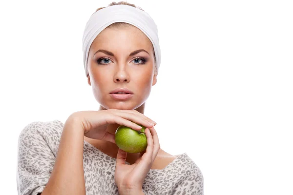 Woman with green apple. — Stock Photo, Image