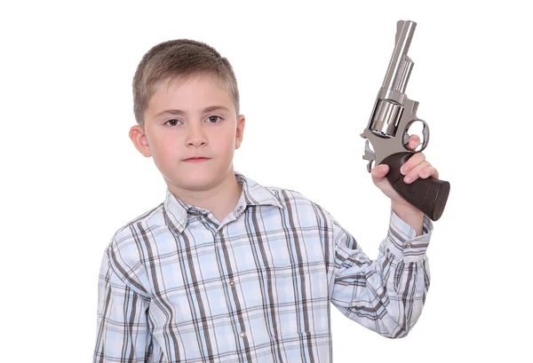男孩拿着玩具枪 — 图库照片