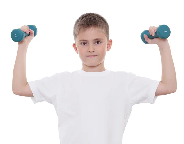 Niño con mancuernas — Foto de Stock