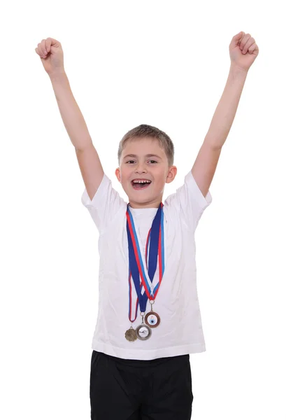 Ευτυχισμένο αγόρι με μετάλλια — Φωτογραφία Αρχείου