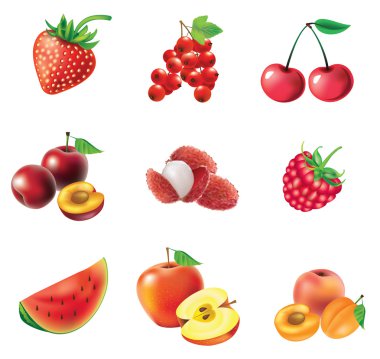 Set of red fruits and berries clipart