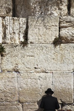 The religious Jew praying at the Western wall of the Jerusalem clipart