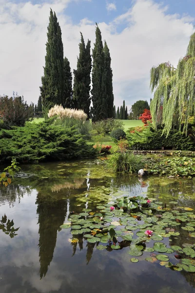 Le jardin Sigurta, cyprès et lis — Photo